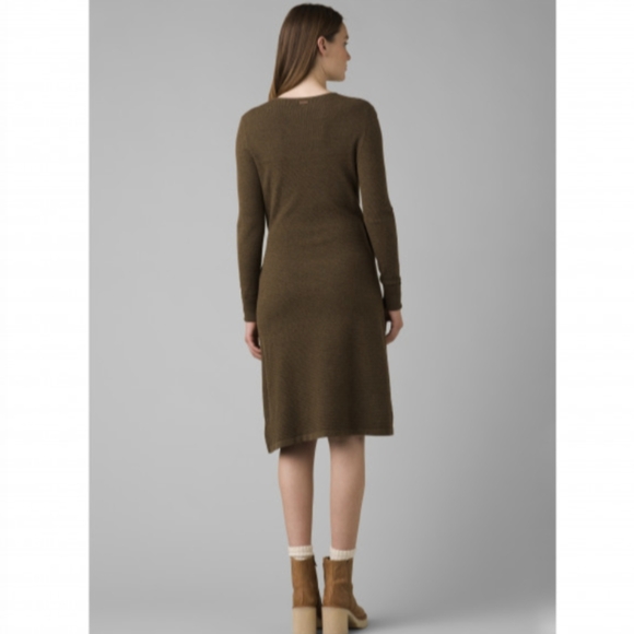 Prana🤎 Bryce Bluff Midi Faux Wrap Sweater Dress in Camel Sz Medium. - Picture 2 of 11